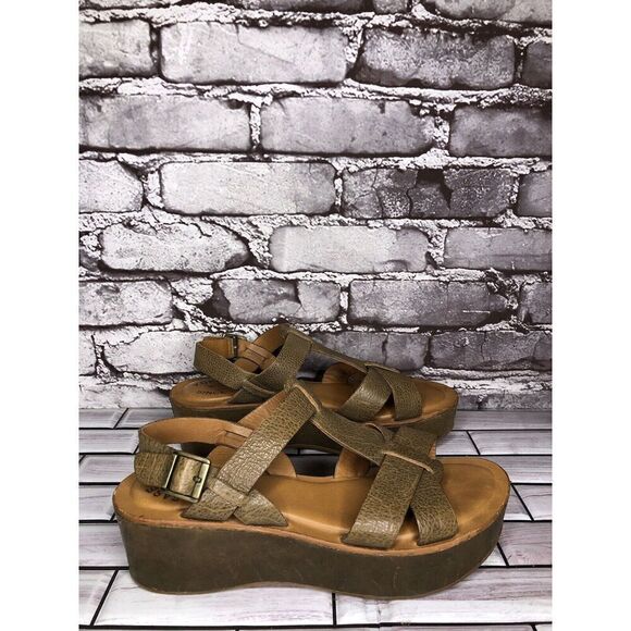 Kork-Ease Olive Green Leather Platform Wedge Ankle Strap Sandals Women Sz 7M US - Picture 5 of 16